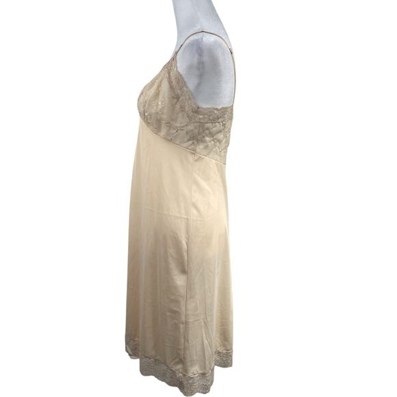 VTG Vanity Fair Beige Long Slip Dress Sz S Petticoat Lace Nylon Lingerie Sexy - Picture 3 of 6